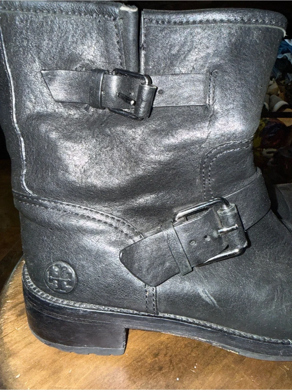 Tory Burch Black Leather Buckle Boots